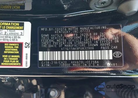 2023 Toyota Camry Se z USA, uszkodzony, nr VIN 4T1G11AK9PU832906